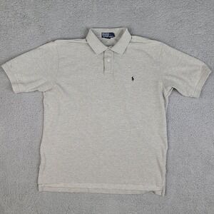 Ralph Lauren Polo Shirt Men's Large Gray Cotton‎ Pony Rugby Short Sleeve Soft